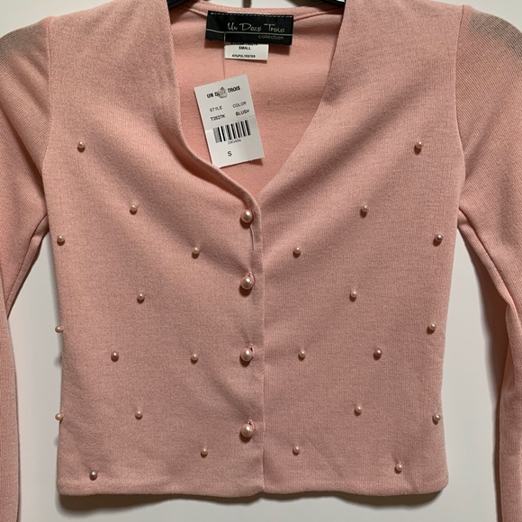 Pink Cardigan w Pink Pearls New Un Deux Trois - Picture 1 of 6